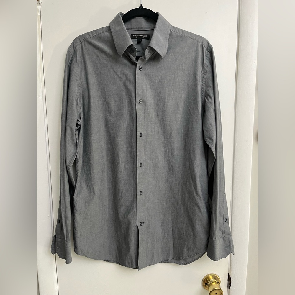 Banana Republic Stretch Slim Fit Charcoal Dress Shirt M